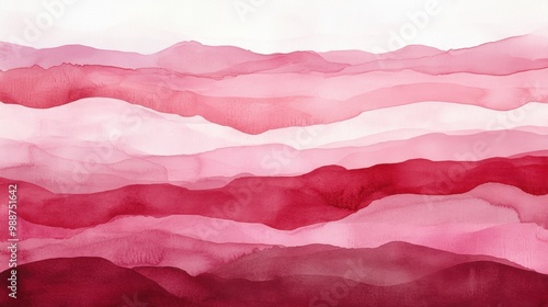 Crimson and Pink Watercolor Mountain Landscape Art