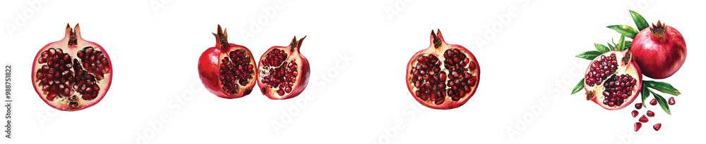 Pomegranates displayed artfully with luscious seeds in autumn, on the Transparent background, PNG Format Pomegranates displayed artfully with luscious seeds in autumn, on the Transparent background, PNG Format