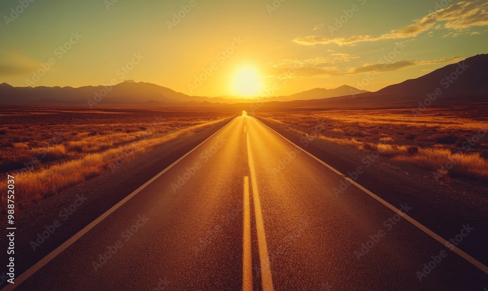 Empty road leading towards sunset in mountains. Empty road leading towards sunset in mountains.
