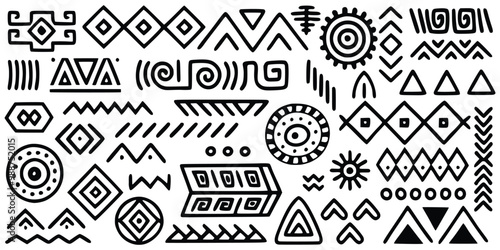 Set of primitive ethnic elements isolated on white background, vector design
