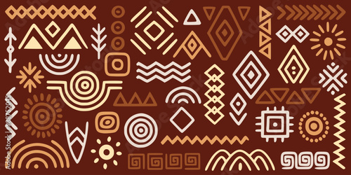 Set of primitive ethnic elements, hand drawn geometric ornament, vector design	
