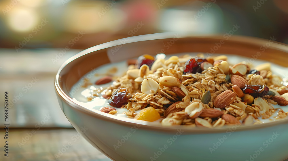 Delicious Granola with Almonds, Cranberries and Milk Delicious Granola with Almonds, Cranberries and Milk