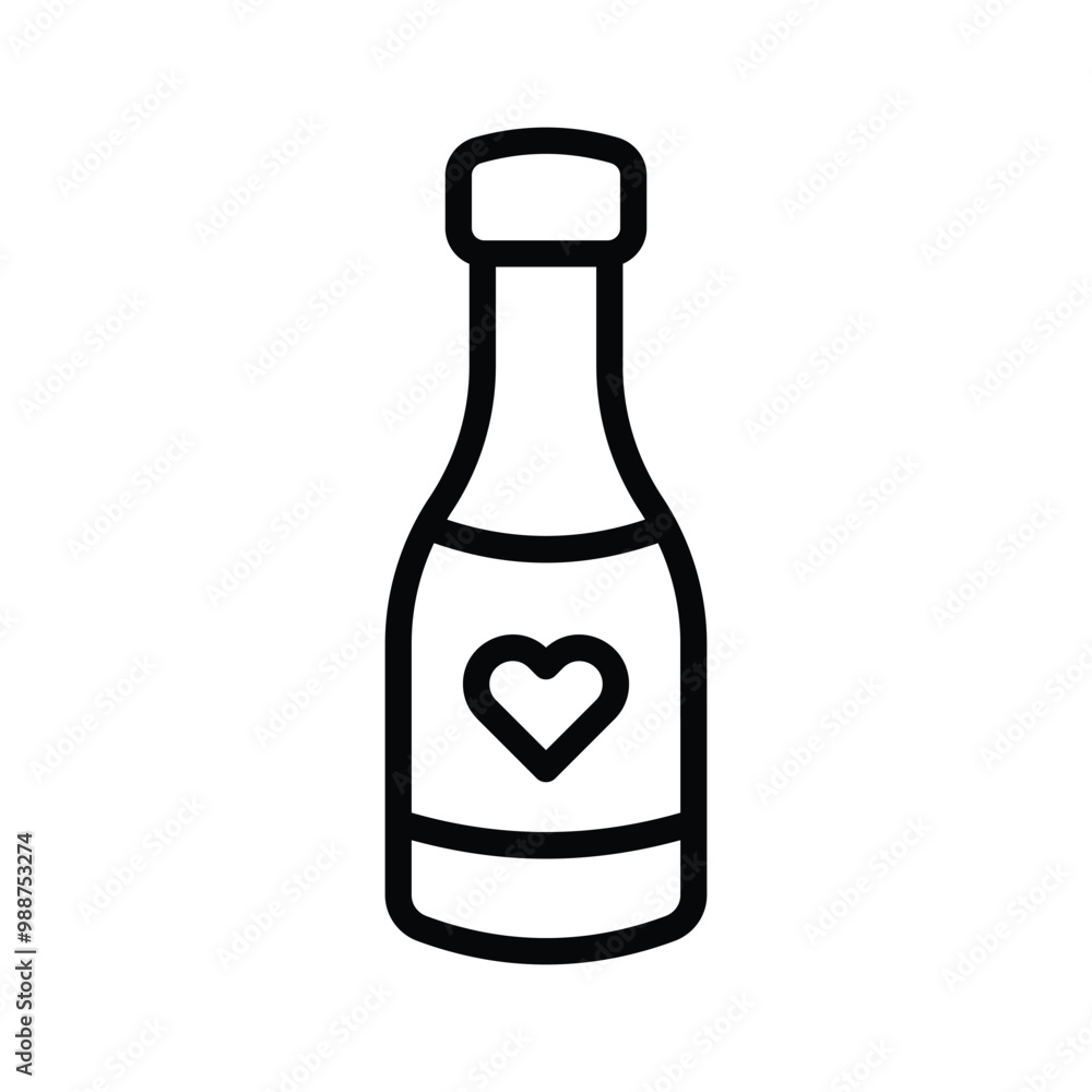 Wine bottle icon with a heart shaped design Wine bottle icon with a heart shaped design