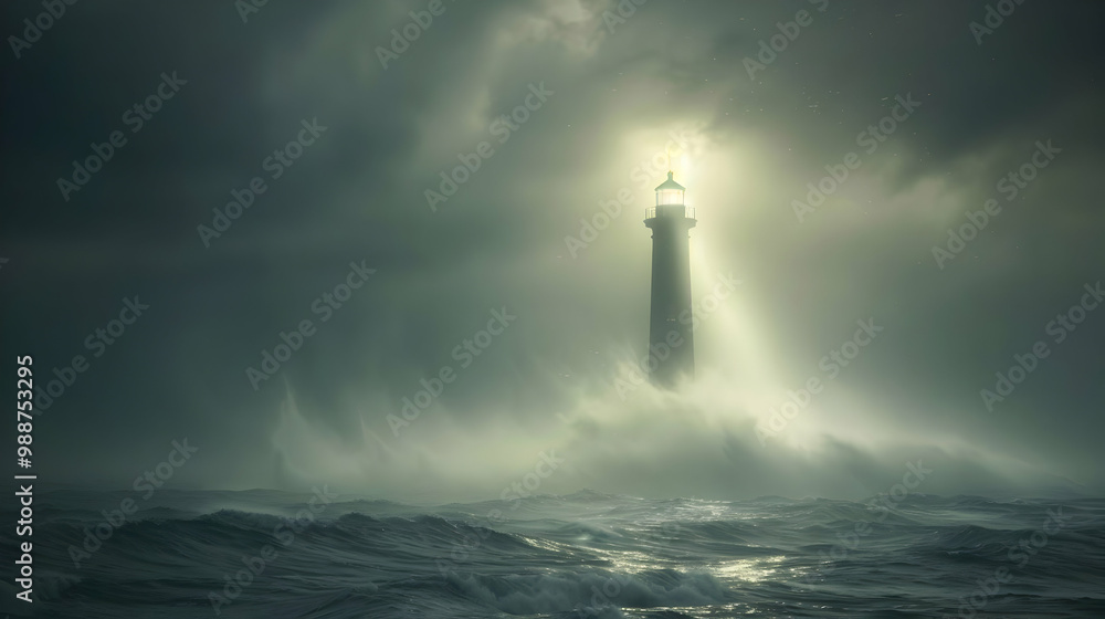 Fototapeta premium Lighthouse in a Stormy Sea: A Beacon of Hope