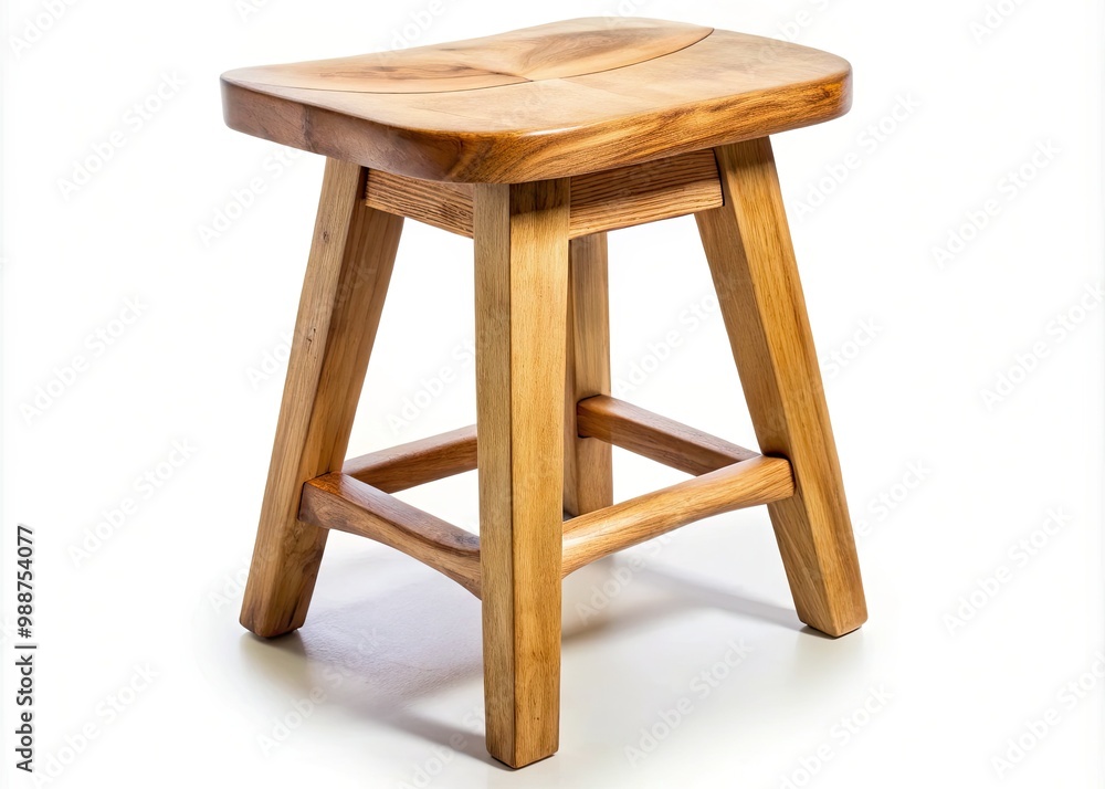 Rustic wooden stool boasts curved legs and a smooth, sanded surface against a crisp white backdrop, exuding warmth and simplicity. Rustic wooden stool boasts curved legs and a smooth, sanded surface against a crisp white backdrop, exuding warmth and simplicity.