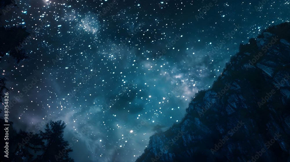 Majestic Mountain Silhouette Under a Starry Night Sky Majestic Mountain Silhouette Under a Starry Night Sky
