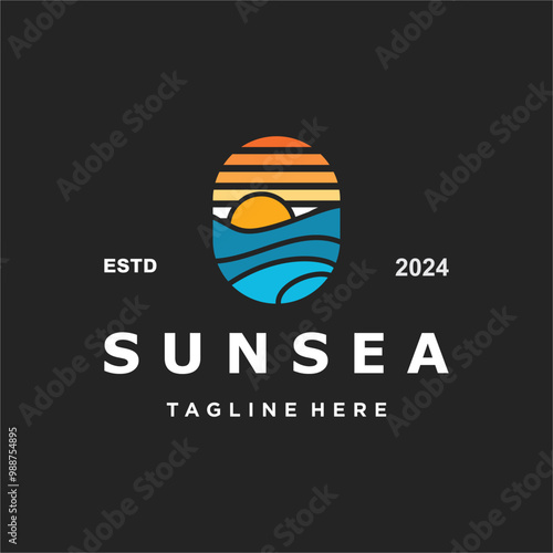 Sun sea wave logo design creative premium sun beach logo icon vector template Art design for prints, t-shirt prints, posters, covers and advertisements photo