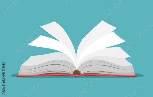 Opened book with fluttering pages