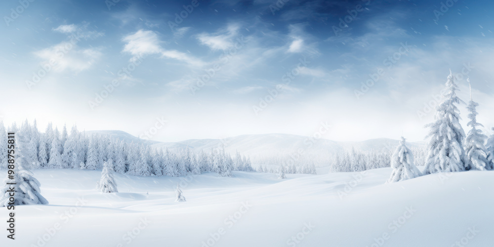 Fototapeta premium Snowy landscape under starry winter night sky