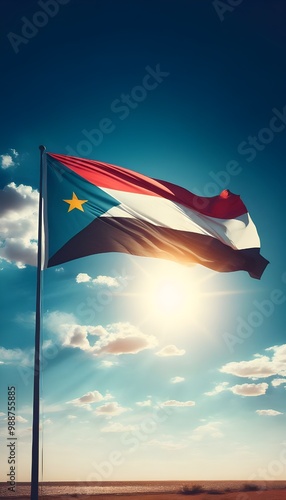 Sudanese flag waving in the sky  photo