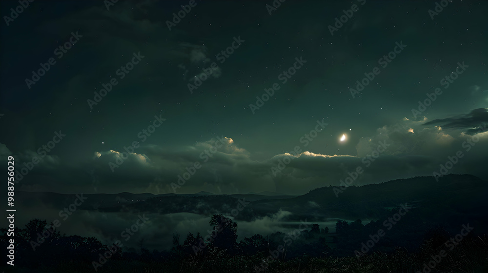 Night Sky Over Mountains with Fog and Stars Night Sky Over Mountains with Fog and Stars