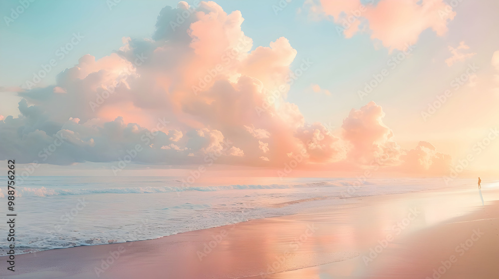 Fototapeta premium Stunning Sunset Over a Tranquil Beach