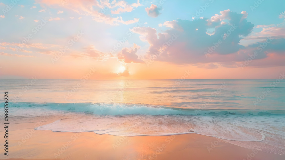 Stunning Beach Sunset with Calm Ocean Waves and Golden Hour Sky Stunning Beach Sunset with Calm Ocean Waves and Golden Hour Sky