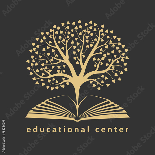 Opened book and tree emblem