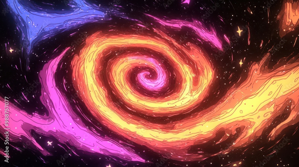 A vibrant cosmic swirl of colors representing a galaxy or nebula in space. A vibrant cosmic swirl of colors representing a galaxy or nebula in space.