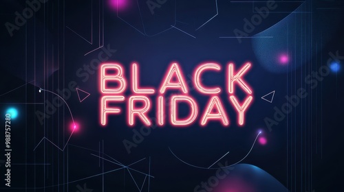 Vibrant Neon Black Friday Sign on Dark Futuristic Background