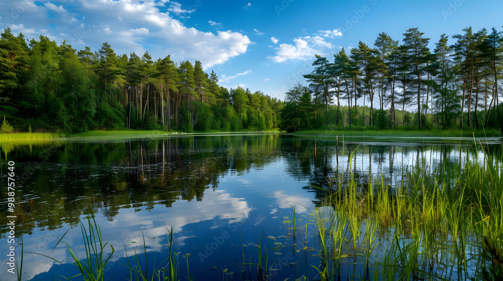 Serene Forest Lake with Stunning Reflections Serene Forest Lake with Stunning Reflections
