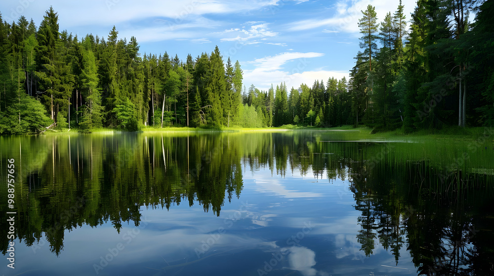 Fototapeta premium Serene Forest Lake with Stunning Reflections