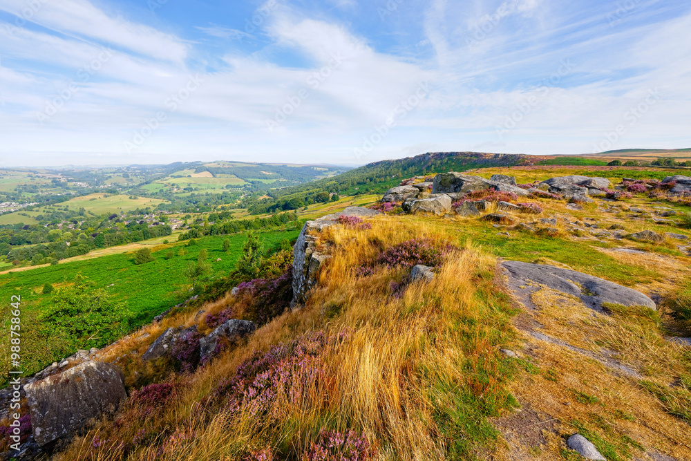 Naklejka premium Tranquil summer morning high on Baslow Edge in Derbyshire.