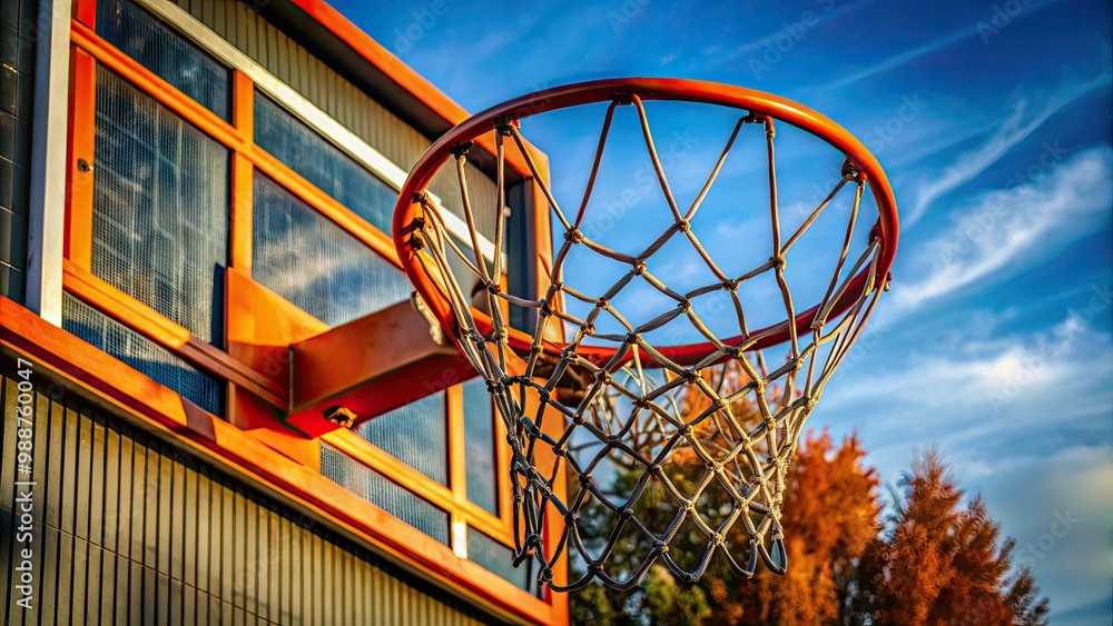 The highly durable orange and black metal basketball hoop boasts a sturdy backboard and net system designed for intense pick-up games and serious practice sessions. The highly durable orange and black metal basketball hoop boasts a sturdy backboard and net system designed for intense pick-up games and serious practice sessions.
