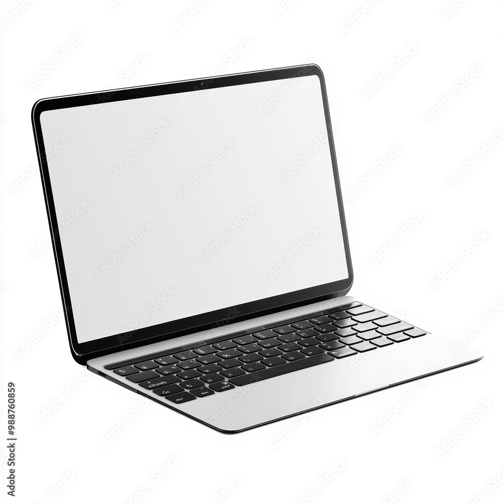 A flat-screen laptop with the lid slightly open A flat-screen laptop with the lid slightly open