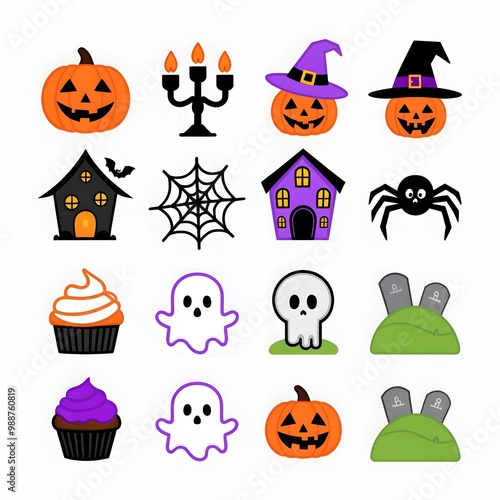 Halloween element collection with white background