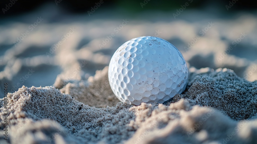 golf ball stuck in a sand bunker, showcasing the challenge and precision required in the game of golf on a professional course golf ball stuck in a sand bunker, showcasing the challenge and precision required in the game of golf on a professional course