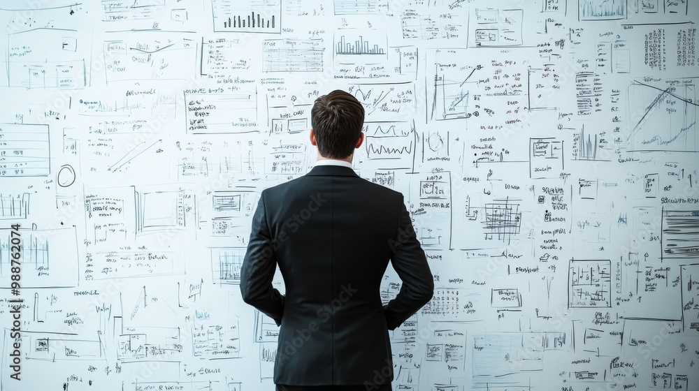 A business professional standing in front of a whiteboard filled with strategic plans, clearly outlining their goals and the path to success. A business professional standing in front of a whiteboard filled with strategic plans, clearly outlining their goals and the path to success.
