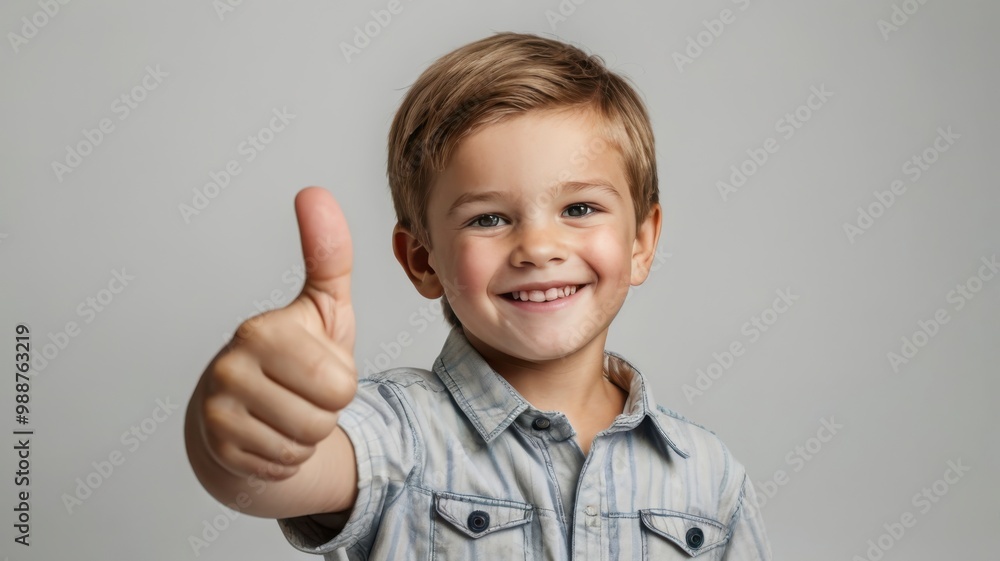 Cute child giving thumbs up, white background Cute child giving thumbs up, white background