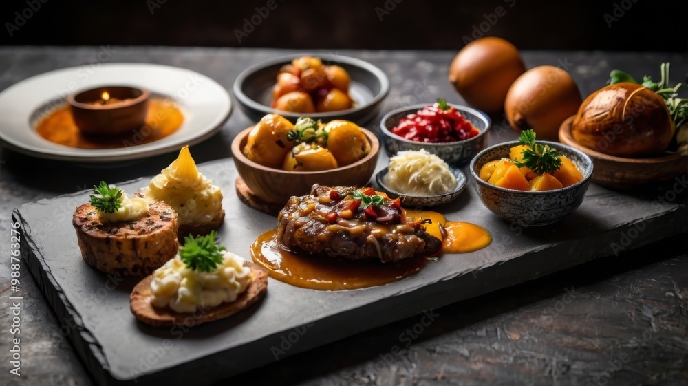 Delicious food set for a feast Delicious food set for a feast