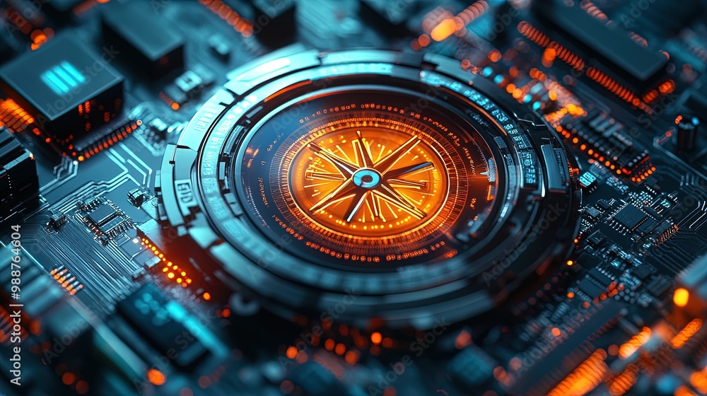 custom made wallpaper toronto digitalFuturistic Compass Display: An Advanced Electronic Gadget with Geometric Glow Perfect for Sporty Interior Posters and Tech Enthusiasts