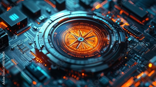 Wallpaper Mural Futuristic Compass Display: An Advanced Electronic Gadget with Geometric Glow Perfect for Sporty Interior Posters and Tech Enthusiasts Torontodigital.ca