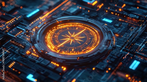 Wallpaper Mural Futuristic Compass Display: An Advanced Electronic Gadget with Geometric Glow Perfect for Sporty Interior Posters and Tech Enthusiasts Torontodigital.ca