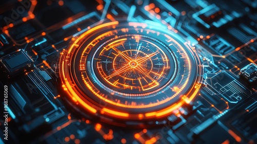 Wallpaper Mural Futuristic Compass Display: An Advanced Electronic Gadget with Geometric Glow Perfect for Sporty Interior Posters and Tech Enthusiasts Torontodigital.ca