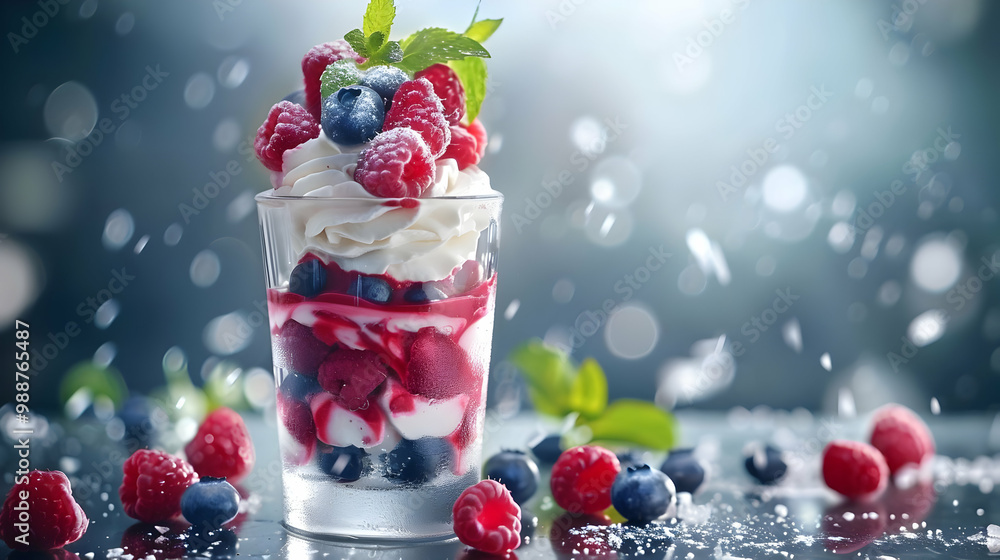 Delicious Raspberry and Blueberry Parfait with Whipped Cream Delicious Raspberry and Blueberry Parfait with Whipped Cream