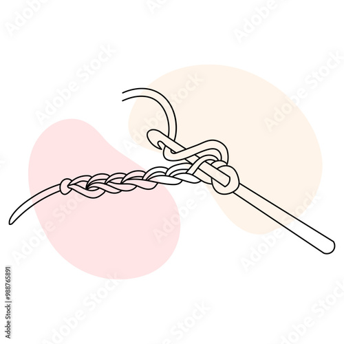 Icon of knitting, crochet and a pigtail from a thread. Line art, sketch, clip art, vector
