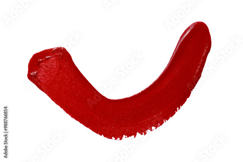 Close up vibrant red paint stroke set against with transparent image of PNG format extension.