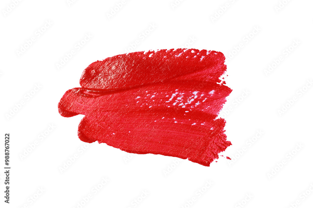 Close up vibrant red paint stroke set against with transparent image of PNG format extension.