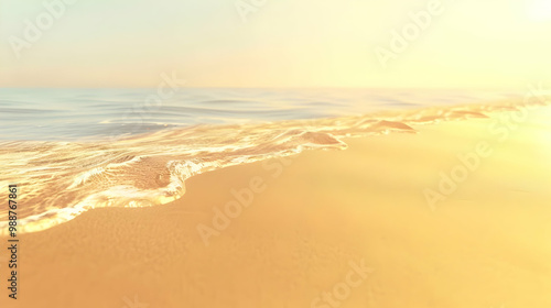 Golden Hour Beach Sunset: Tranquil Waves on Sandy Shore