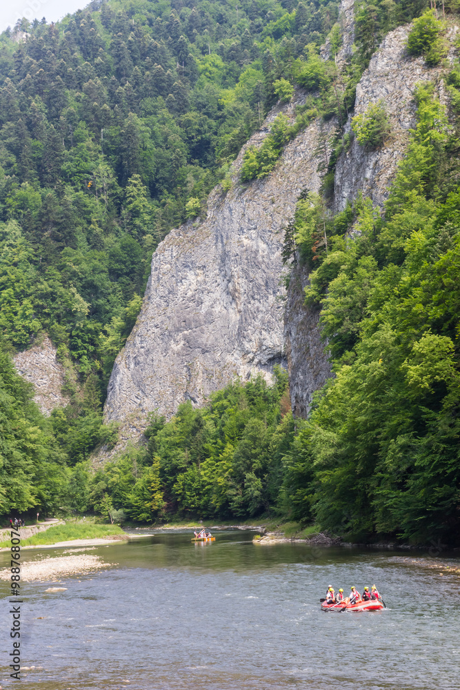 People rafting on the Dunajec river in Szczawnica, Poland