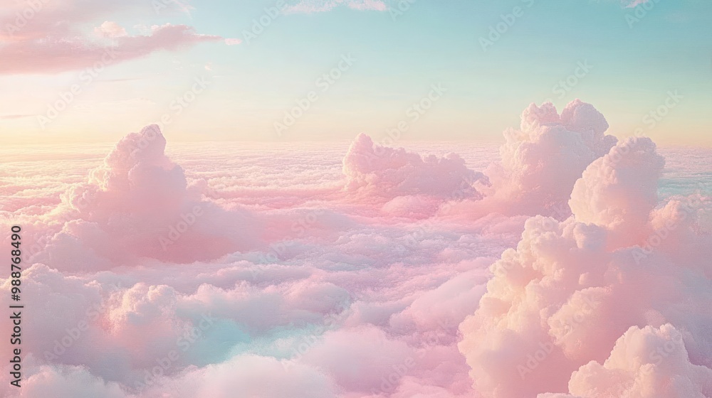 A serene sky filled with soft, pastel-colored clouds at sunset, evoking tranquility and beauty. A serene sky filled with soft, pastel-colored clouds at sunset, evoking tranquility and beauty.
