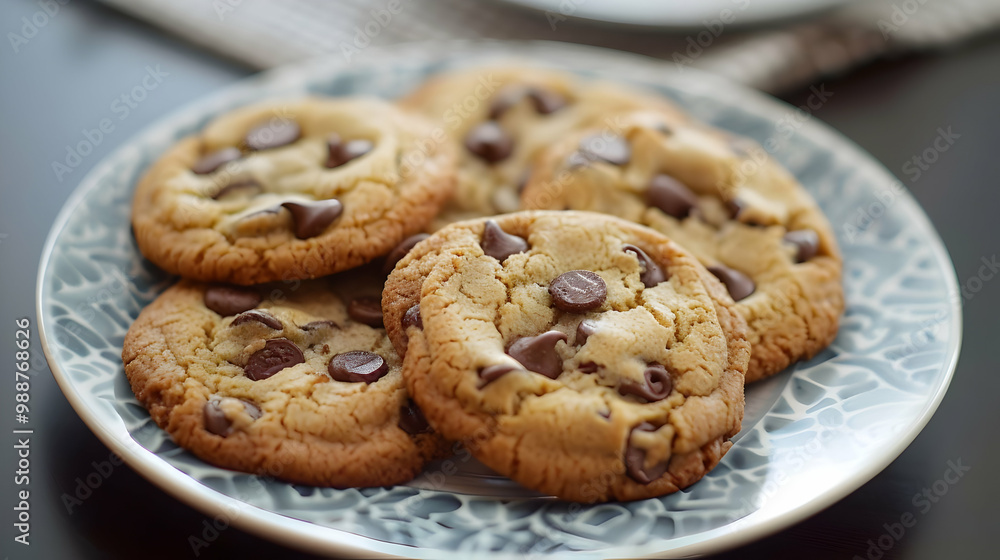 Close-up of Delicious Chocolate Chip Cookies on a Plate Close-up of Delicious Chocolate Chip Cookies on a Plate