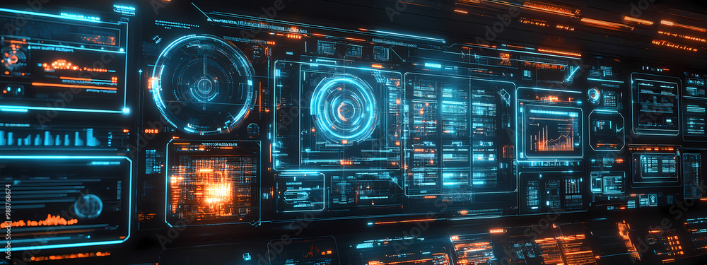 Obraz premium Real-Time Analytics Interface with Neon Highlights