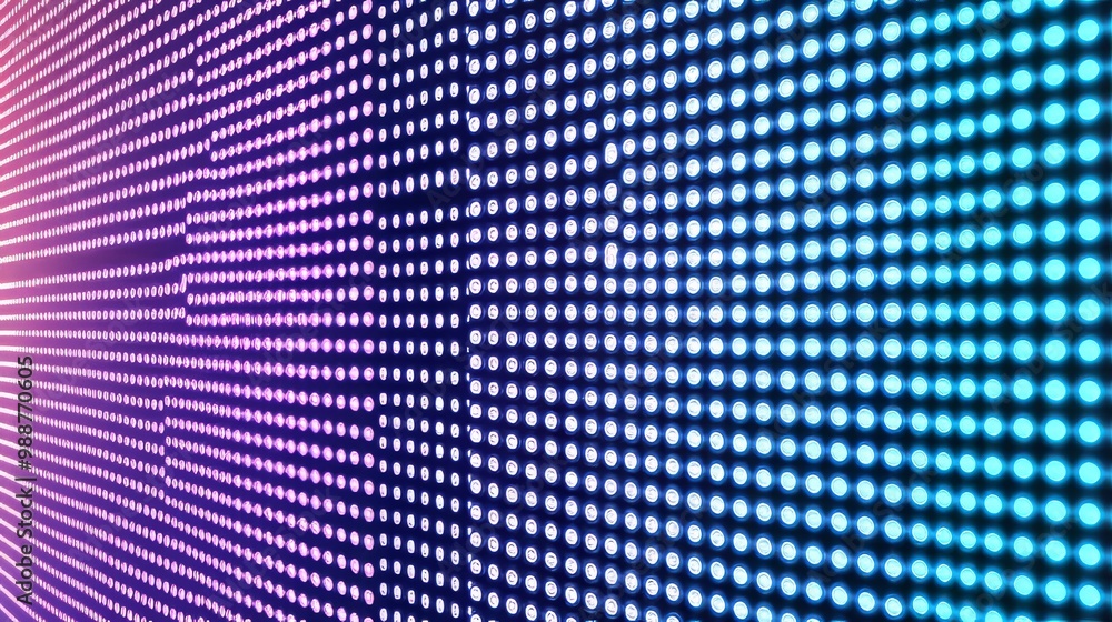 Colorful LED panel virtual light architecture in cyan, blue, magenta, violet, red, and orange, perfect for party, disco, or celebration backgrounds with vibrant energy and futuristic design