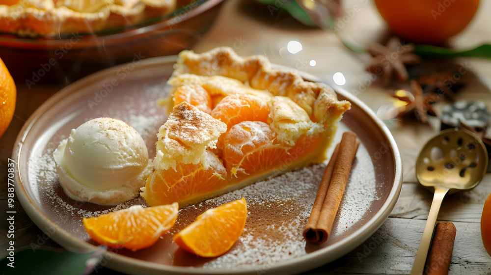 Orange Pie with Cinnamon Sticks and Ice Cream Orange Pie with Cinnamon Sticks and Ice Cream