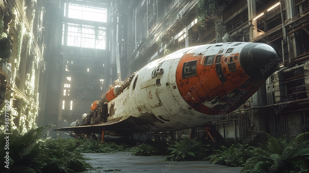 Abandoned Gigantic Spacecraft in Sunlit Hangar Abandoned Gigantic Spacecraft in Sunlit Hangar