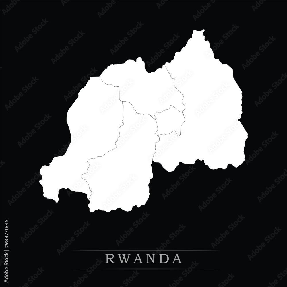 Obraz premium White political maps of Rwanda isolated on black background.