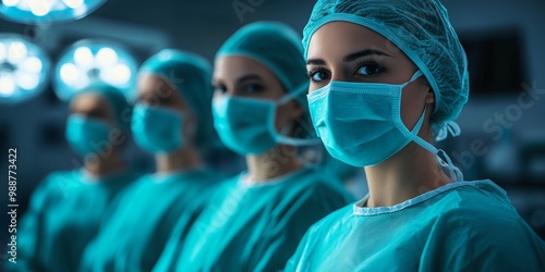 Surgical Team Readiness, medical professionals in scrubs focused on upcoming surgery, operating room equipment softly blurred in the background