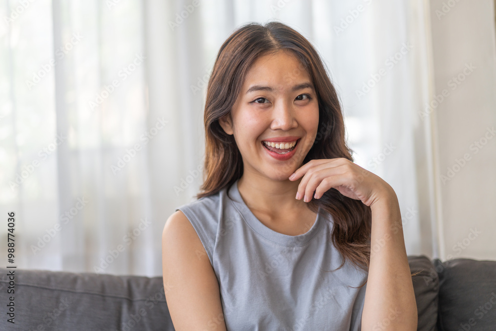 Portrait of smiling beautiful pretty asian woman clean fresh healthy white skin posing smile in pajamas white clothes, skincare, lady, model, cosmetic, fashion.Girl relax, enjoy at home.asia beauty Portrait of smiling beautiful pretty asian woman clean fresh healthy white skin posing smile in pajamas white clothes, skincare, lady, model, cosmetic, fashion.Girl relax, enjoy at home.asia beauty