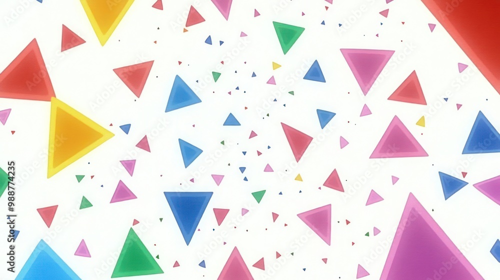 Abstract design featuring colorful triangles scattered against a light background. Abstract design featuring colorful triangles scattered against a light background.